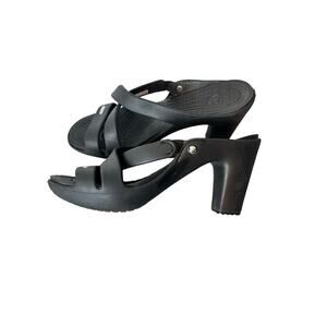 Crocs Cyprus High Heel Sandals Womens 9 Black Shoes Platform Strappy Minimalist